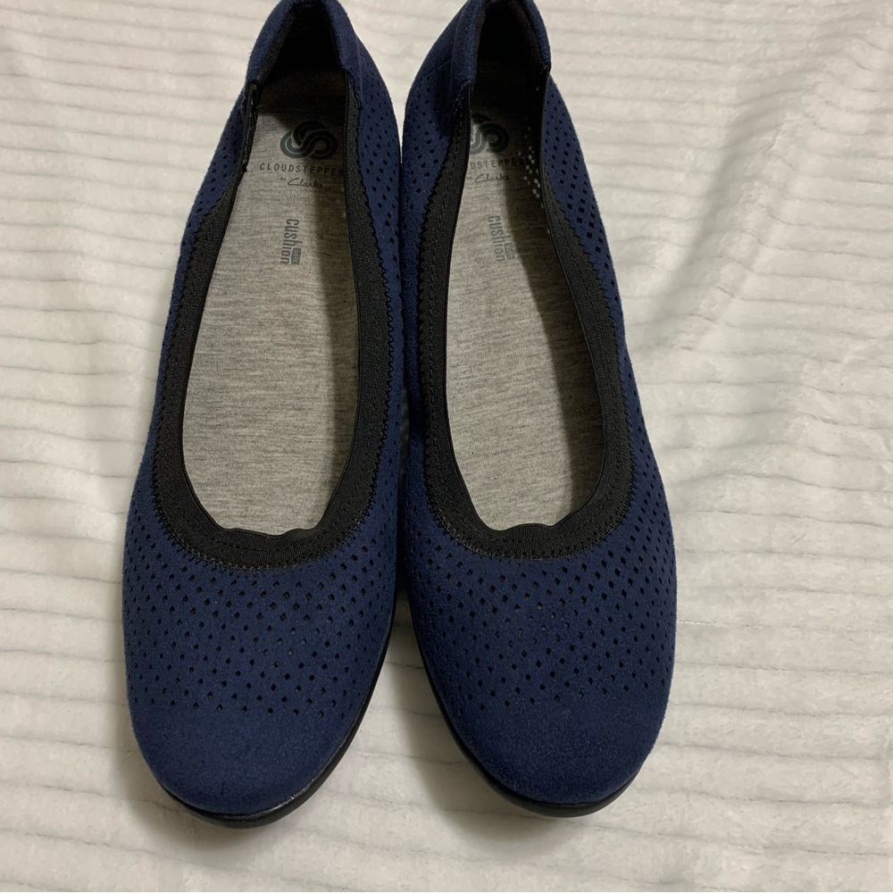 Clarks Cloudsteppers Caddell Trail Platform Size 10 M Navy Blue Suede Shoes - Picture 3 of 12